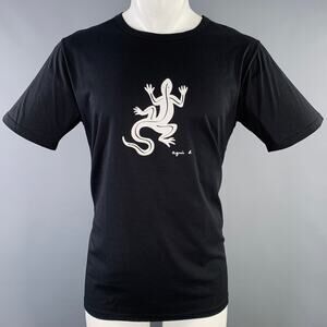 AGNÈS B. Size M Black White Cotton Lizard Short Sleeve T-shirt